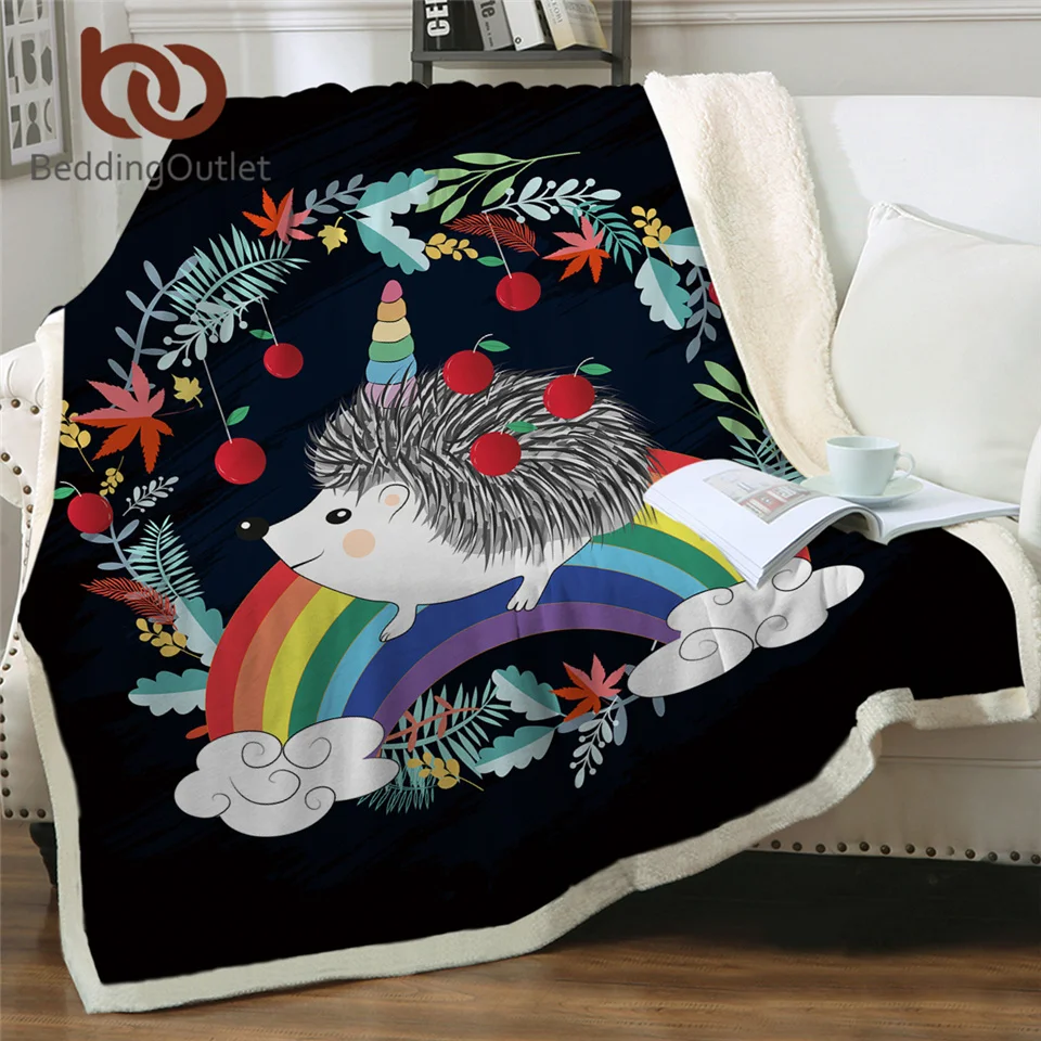 BeddingOutlet одеяло с рисунком ежика Радужное плюшевое покрывало цветочное