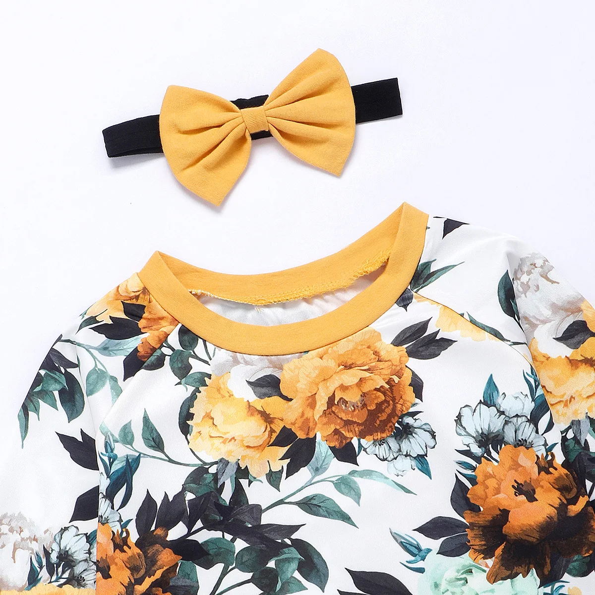 3Pcs New autumn Toddler Baby Girls Clothes Costumes Long Sleeve Flowers Print Tops+Pants Outfit Set Children's Set Baby Clothing