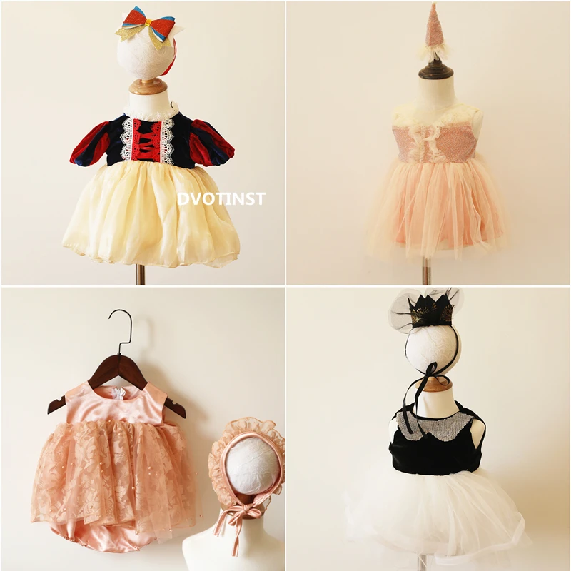 Dvotinst Photography Props for Baby Girls Princess Lace Dress Headband Bonnet Set Fotografia Infant Studio Shoots Photo | Детская одежда