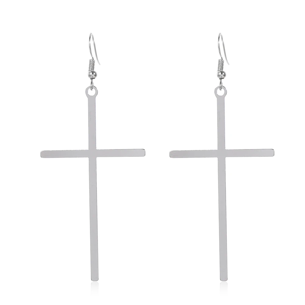 Ethnic Big Cross Long Earrings For Women Gold Color Drop Earrings Jewelry Bijoux Ethnique Femmes Punk Cross Earring