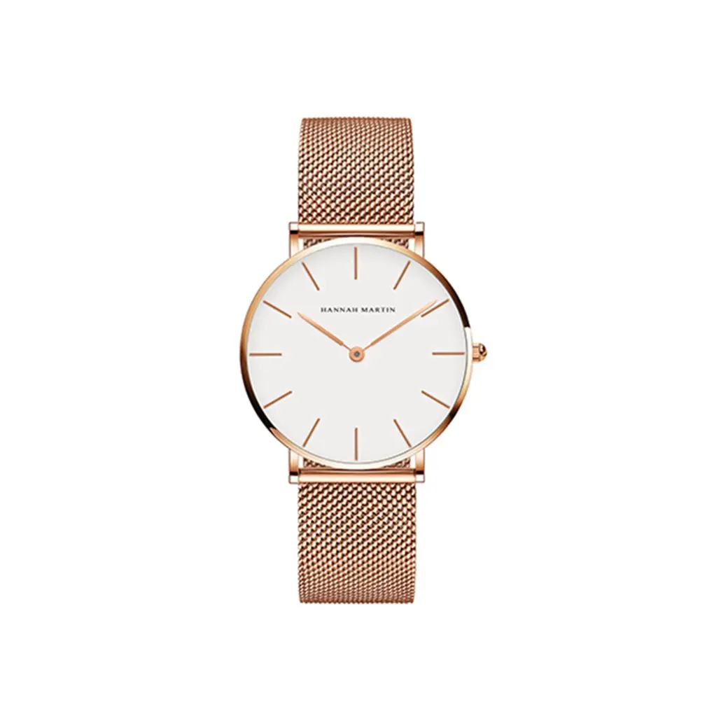 

Trendy Fashion Women Watch Stainless Steel Mesh Strap Quartz Watch Round Dial Waterproof Simple Casual Wristwatch