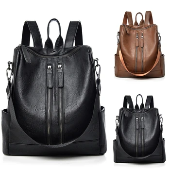 

2020 Women Leather Backpacks High Quality Rucksacks For Girls Solid Travel Luxury Designer Bagpack Ladies Sac A Dos Female Pack