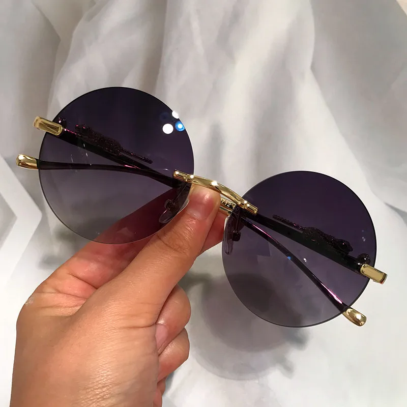 Unique Brand Leopard Leg Sunglasses For Men New Vintage Alloy Rimless Round Pilot Sun Glasses Women Gradient Eyewear_voghion.com