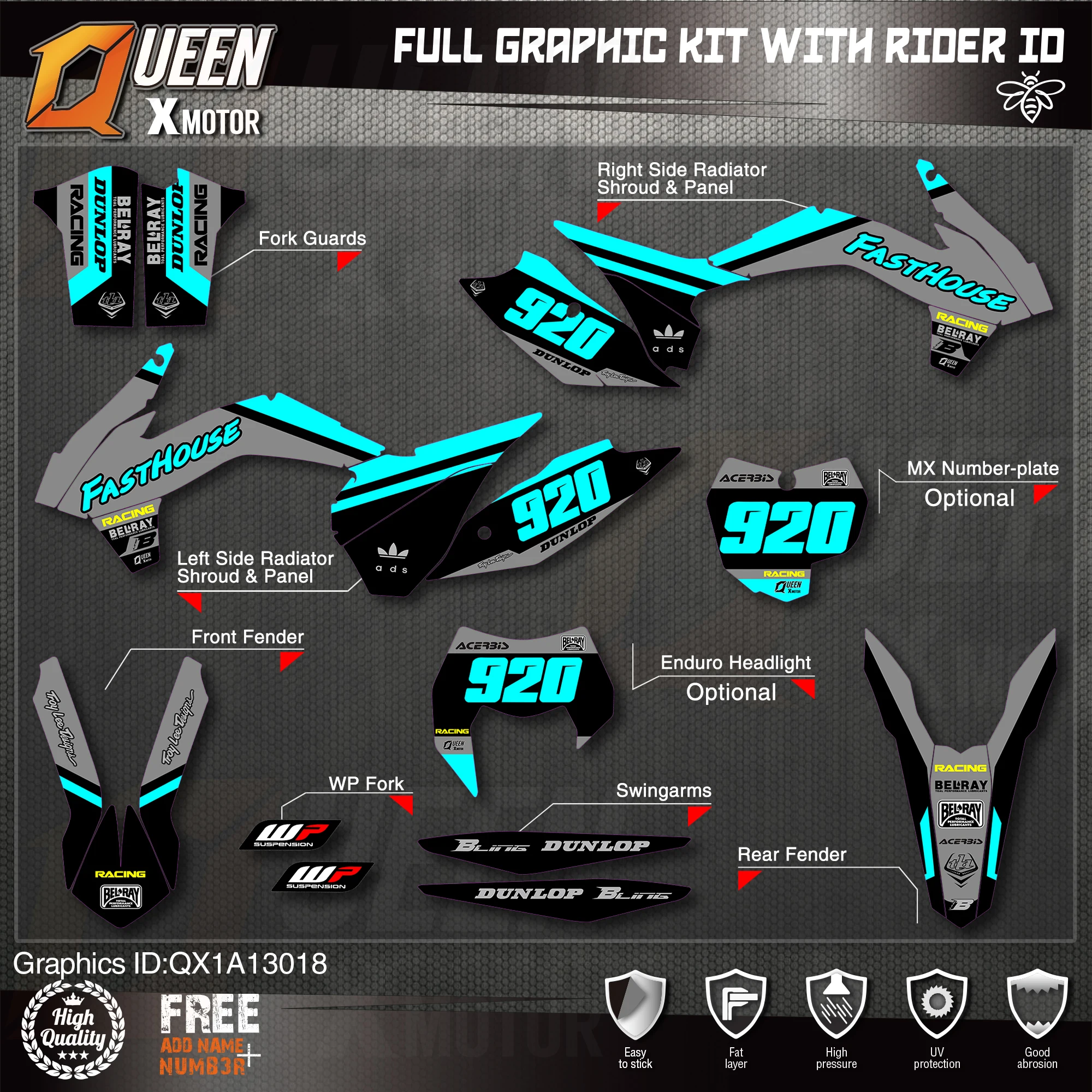 

QUEEN X MOTOR Custom Team Graphics Decals Stickers Kit For KTM 2013 2014 2015 SX SXF , 2014 2015 2016 EXC XC-W EXC-F 18