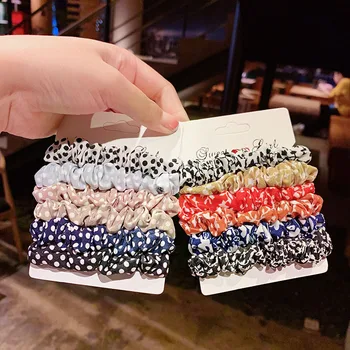 

4/6PCS/Set 2020 Floral Elastic Durable Dot Band Girl Vintage Women Fashion Scrunchie Elegant Rubber Band Print Hair Accessories
