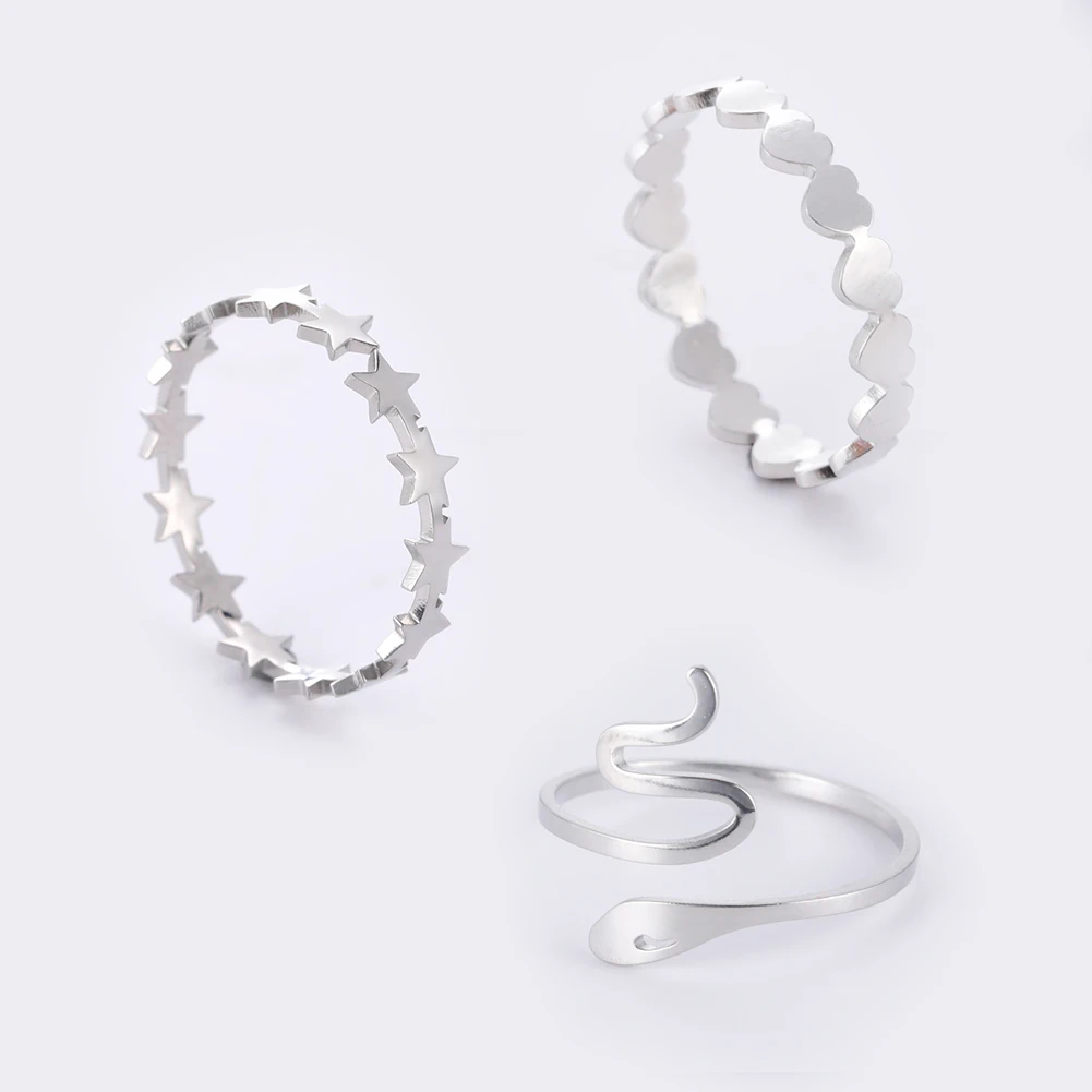 Couples rings Stainless steel ring Finger ring Adjustable rings Ring set Teamer Stainless Steel Ring Women Girls Couple Rings Heart Cat Paw Flower Snake Star Music Adjustable Finger Ring Jewelry Gifts