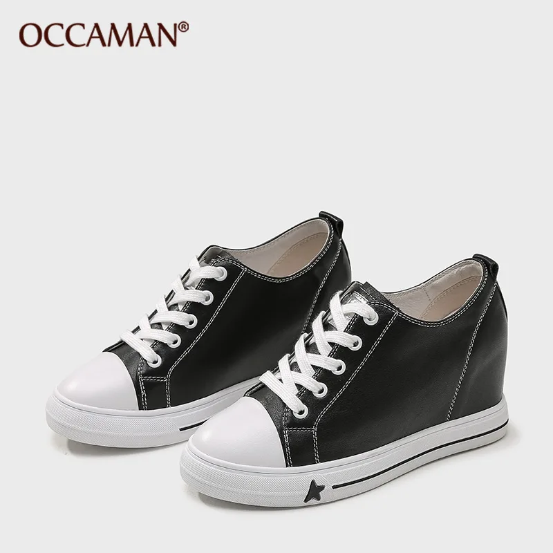 

Women Casual Shoes 2019 New Ladies Sneakers Fashion Breathable Genuine Leather Platform Hidden Increased Soft Footwears 41180