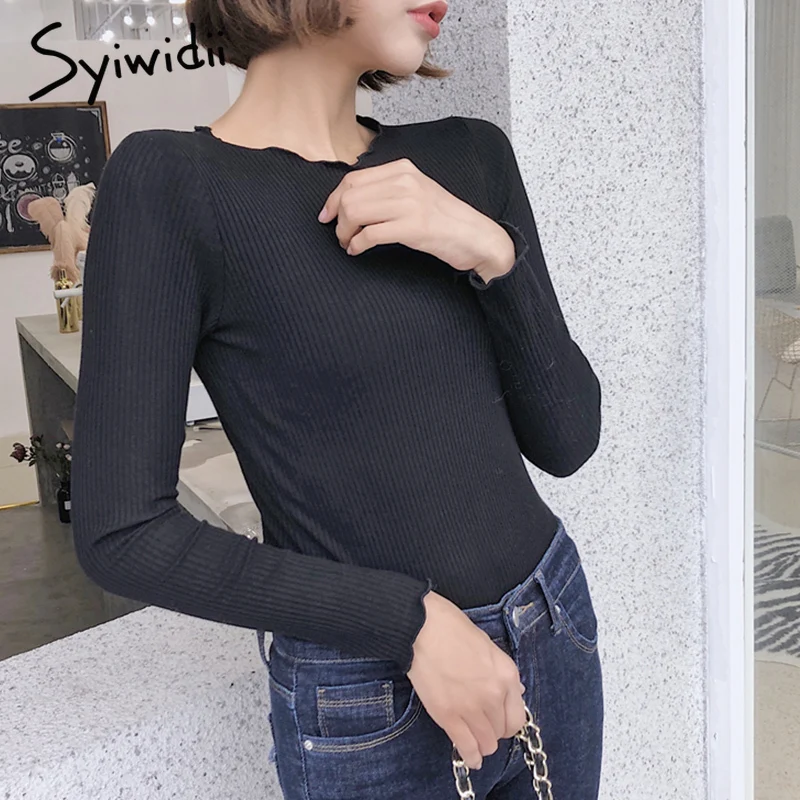 Блуза в рубчик облегающий топ с длинными рукавами осенне зимняя футболка Женская
