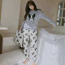 Winter Kawaii Pajama Women Flannel Sleepwear Cartoon Dogs Pants Printed Pyjama Teen Girls Negligee Plus Size Nightwear Home Wear