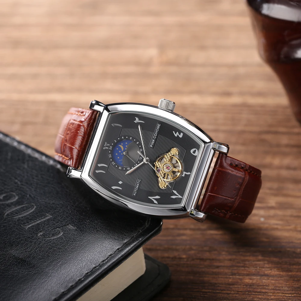 

Branded Tank Arabic Watches Mechanical Movement Tourbillon Waterproof Wristwatch Arabian Islamic Auto Clock