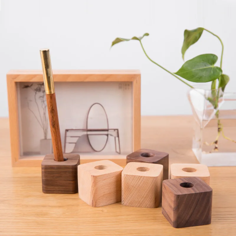 Creative Wooden Pen Holder Office Desktop Storage Ornaments Minimalist Furnishings Office Supplies Multifunction Storage Box