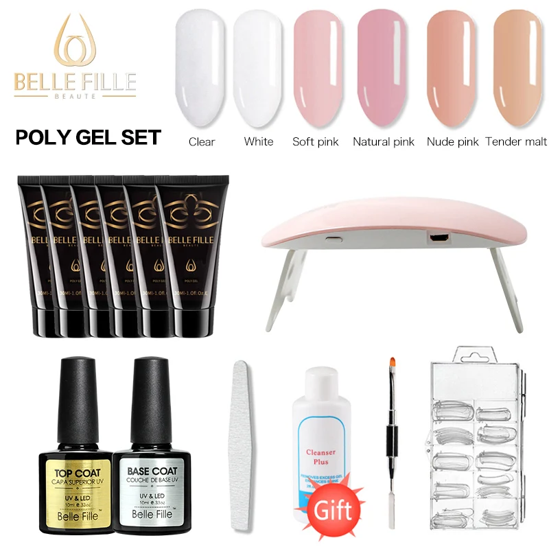 BELLE FILLE Poly гелевый набор для ногтей удлинение УФ гель наращивание прозрачный
