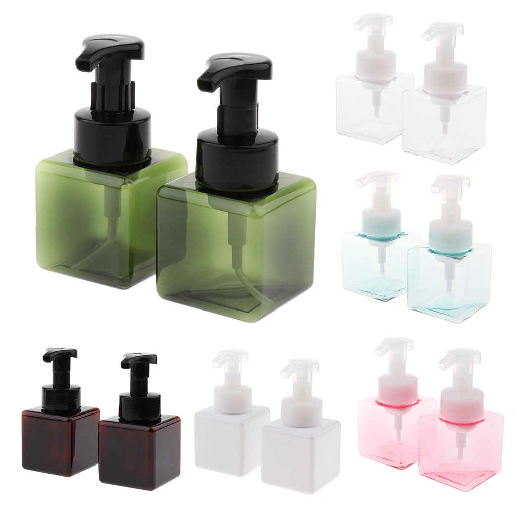 Pack of 2 Square 250ml Foaming Soap Dispenser Foam Pump Bottle for DIY Liquid Soap, Shampoo, Facial Cleanser, Body Wash