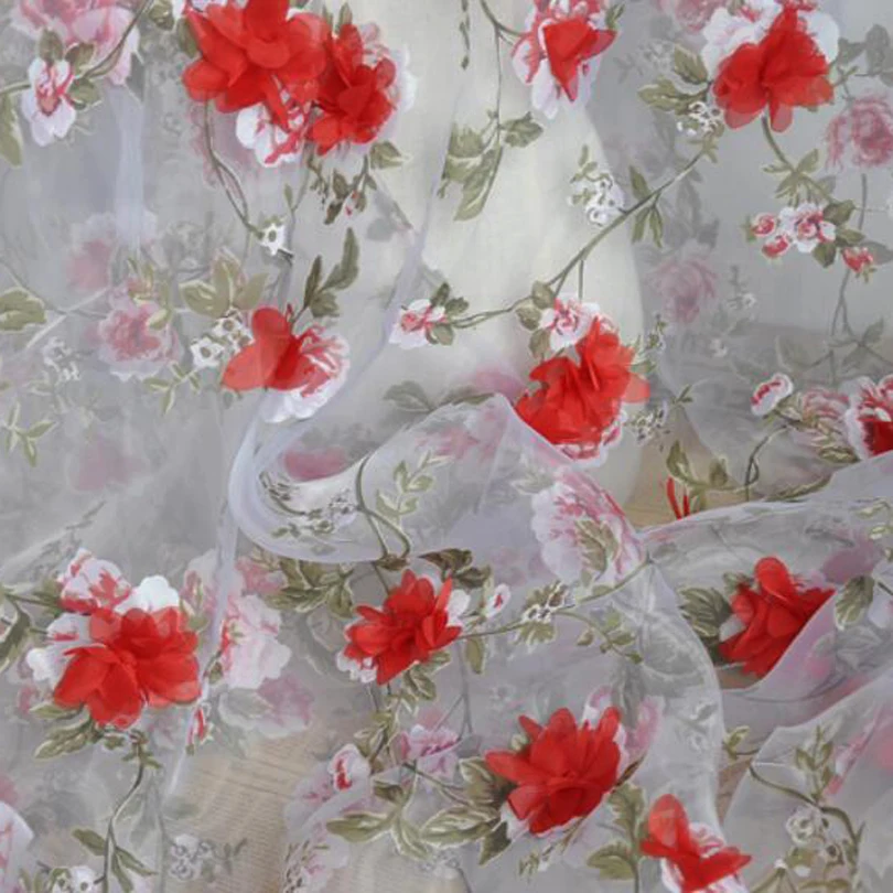3D органза кружевная ткань с цветами аппликации шифон Розетка цветок в пыли