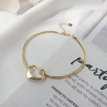 

Layered Bracelet 925 Silver Heart jewelry pendant Bracelet Bijoux Minimalism Bangles Vintage Bohemian Joyas Silver Women Bangles