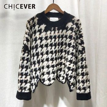 

CHICEVER Casual Loose Irregular Sweaters Women O Neck Lantern Long Sleeve Hit Color Sweater For Female 2020 Fashion New Clothing