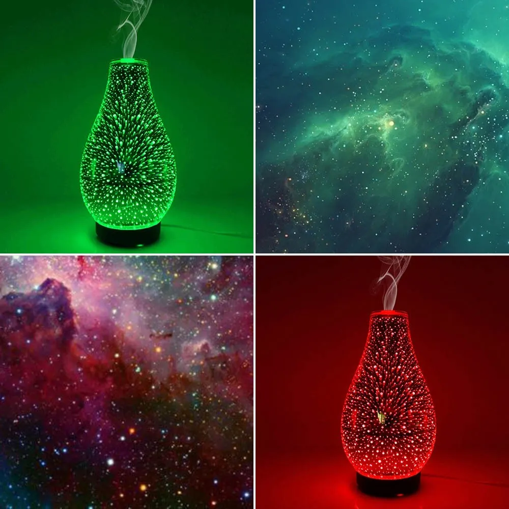 Cool fireworks 3D Glass Diffuser Ultrasound Aroma Diffuser Aromatherapy Ultrasound Humidifier 7 Color-chang LED for Home Hotel