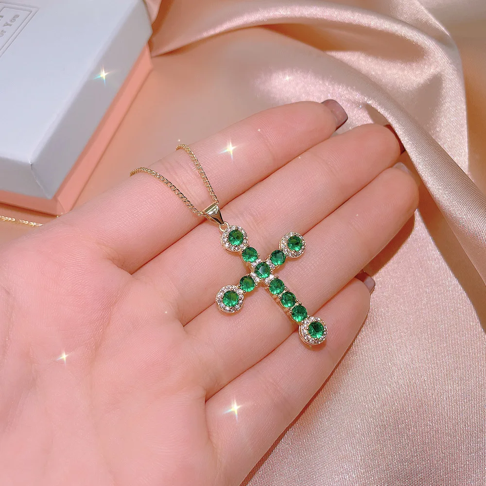 Natural Emerald Cross Pendant Vintage 