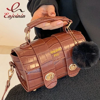 

Stone Pattern Cylindrical Pu Leather Crossbody Bag Purses and Handbags for Women 2021 Shoulder Bag Treand Double Buckle Bag