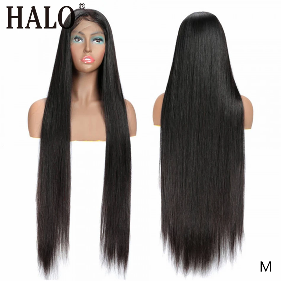 Halo 28 30 40 дюймов прямые человеческие волосы 13x4 бесклеевой Синтетические на