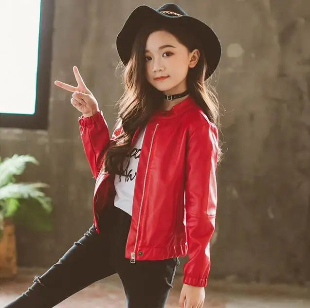 

Teenage Girls Jacket Kids Girls Fashion PU Leather Coat 2019 New Autumn Children Top Girls Long Sleeves Clothing 4 6 8 12 Years