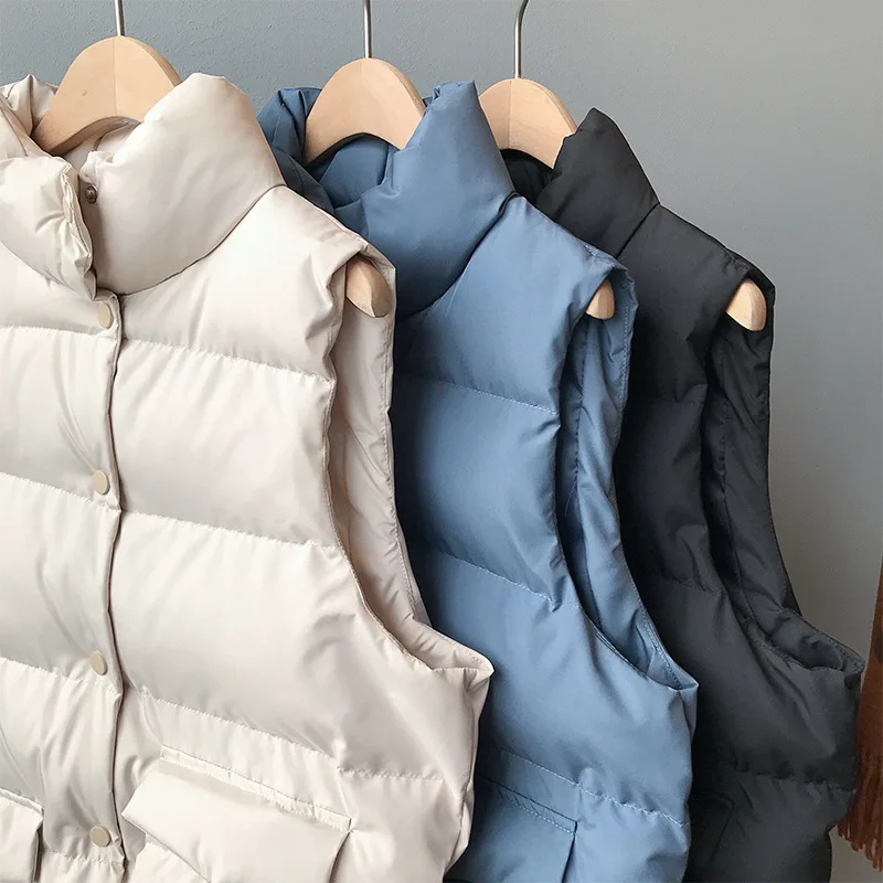 Новинка, осенне-зимние женские хлопковые жилеты средней длины, одноцветные однобортные женские ватные куртки всех размеров