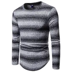 Мужские осенние повседневные трикотажные мягкие хлопковые свитера, пуловер для мужчин 2019 зима, новая мода, полосатый свитер с круглым