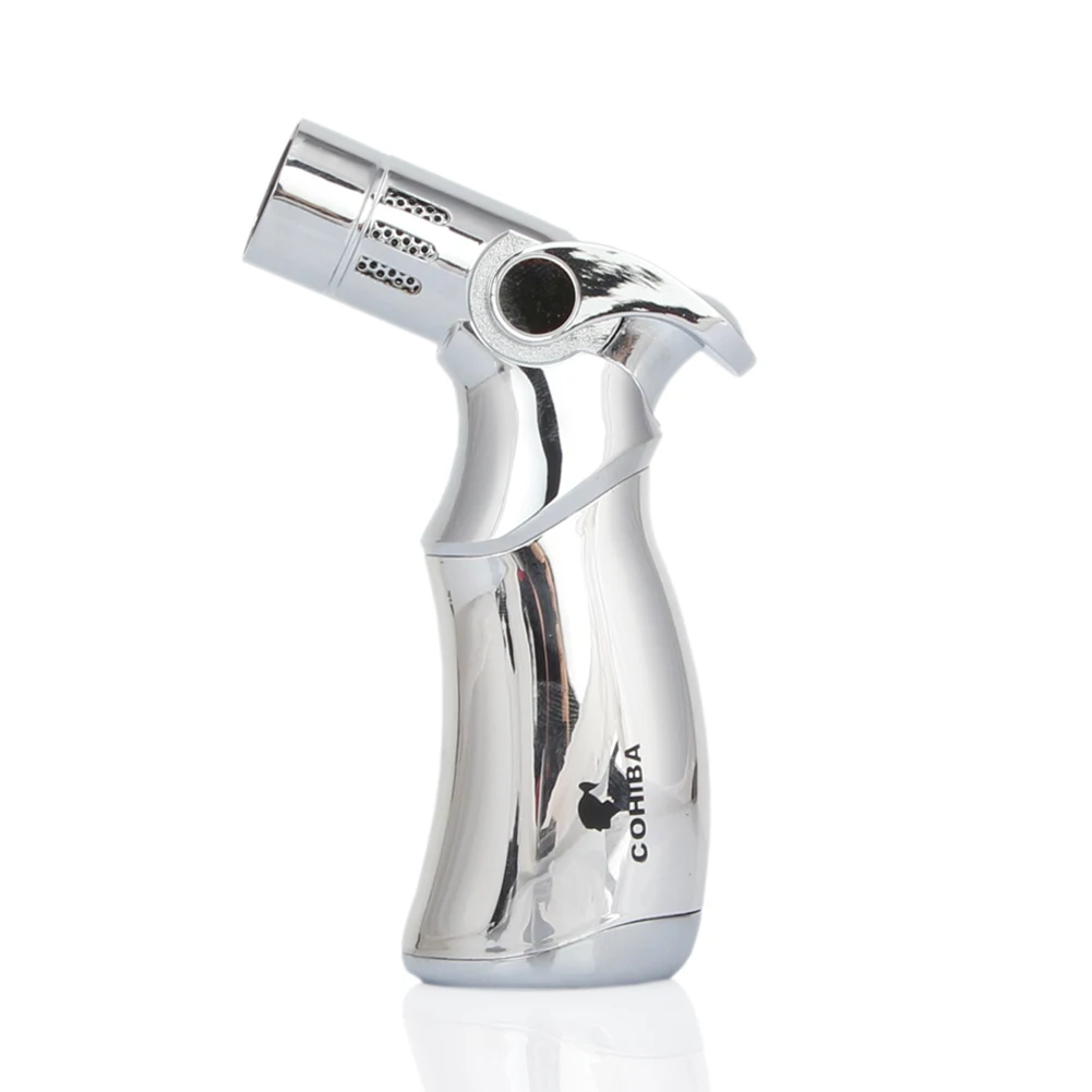 

COHIBA Gun Style Cigar Lighter 4 Torch Jet Flame Cigarette Lighter Butane Gas Cool Gadgets Cigar Accessories