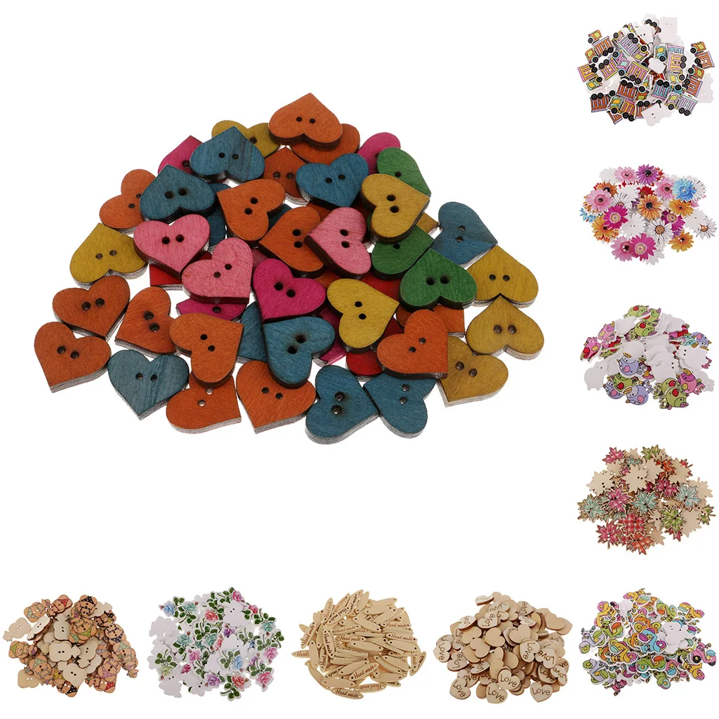 50/100pcs Wooden Buttons Flatback Crafts Beads For Art Crafts Scrapbooking