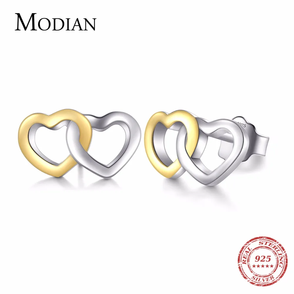 Modian 2018 Новый Стиль Настоящее стерлингового серебра 925 двойной сердца серьги