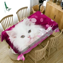 Mantel Rectangular con estampado de gatito, cubierta impermeable para mesa de comedor, cocina, decoración del hogar, Picnic, Rosa