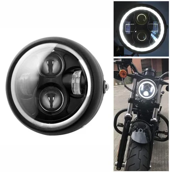

Motorcycle Retro 6.5" LED Headlight Hi&Lo HeadLamp Bulb DRL With Angel Ring for Harley Sportster Cafe Racer Bobber Iron 883