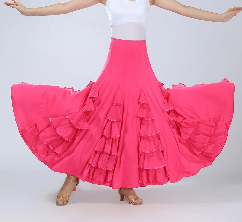 Nuevo disfraz de baile para mujer, Falda de baile de salón, Flamenco, competición clásica, práctica en capas, gran Swing, faldas españolas|Flamenco| - AliExpress