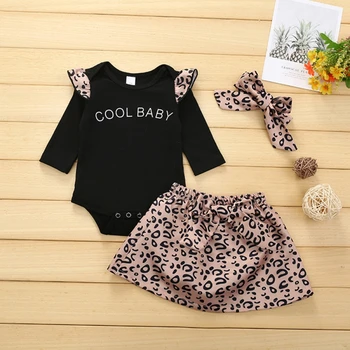 

Infant long sleeve top skirt head band Sets Three-Piece Baby Girls summer Cotton Clothing Sets leopard print clothing suit