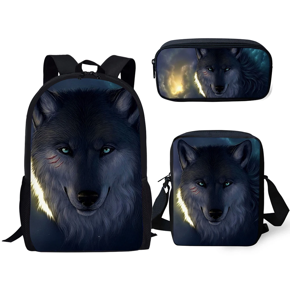 

HaoYun Kids Backpacks 3PCs Set Fantasy Moon Wolf Pattern School Bags Kawaii Animal Print Students Backpack/Flaps Bag/Pen Bag