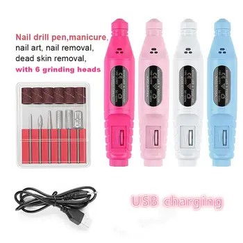 

USB Electric Nail Treatments Drill Pen + Grinding Head Wheel Manicure Machine Set Gel Remover Sanding Polishing Nail Art Tools