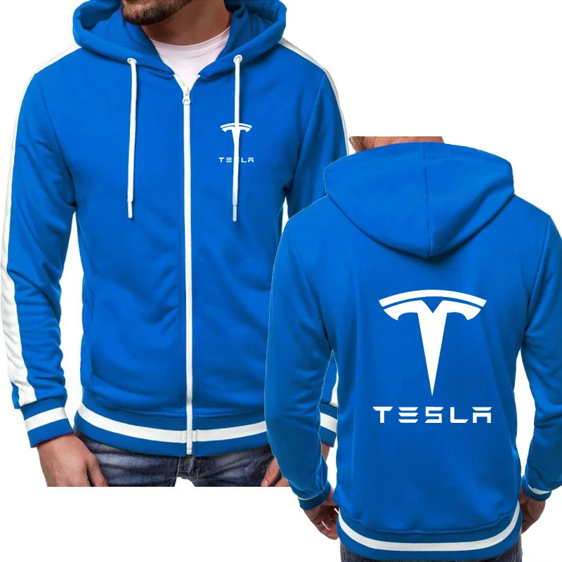 Мужские толстовки для Tesla с принтом логотипа автомобиля, модная Повседневная Хип-Хоп Harajuku куртка на молнии с капюшоном и длинным рукавом, Мужская толстовка, одежда X