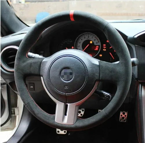 

For Toyota 86 / 2013-2016 Scion FR-S / 2013-2016 Subaru BRZ Black Suede Leather Steering Wheel Stitch-on Wrap Cover