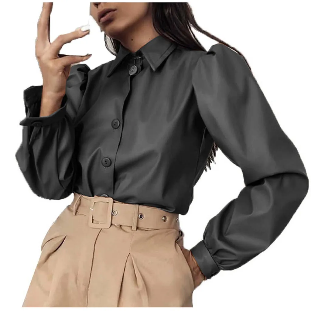 Roupas Femininas, новинка, Женские винтажные топы на осень и зиму, одноцветные Топы с длинным рукавом и пуговицами, женские блузки