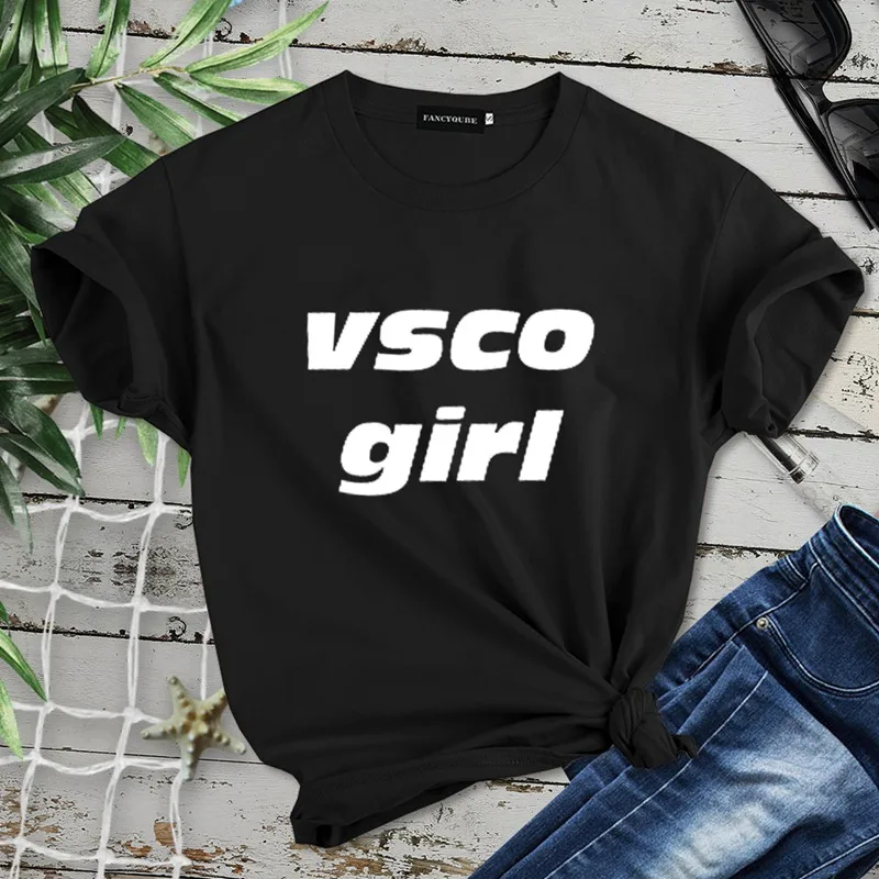 VSCO женская футболка с коротким рукавом и круглым вырезом с принтом, уличная рубашка