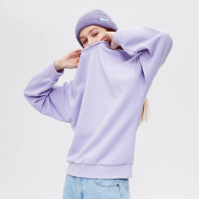 Metersbonwe  Women earphone Hoodies Winter Female Sweatshirt Thick Knit Plus Velvet Bottoming Shirt Solid Color Pullover