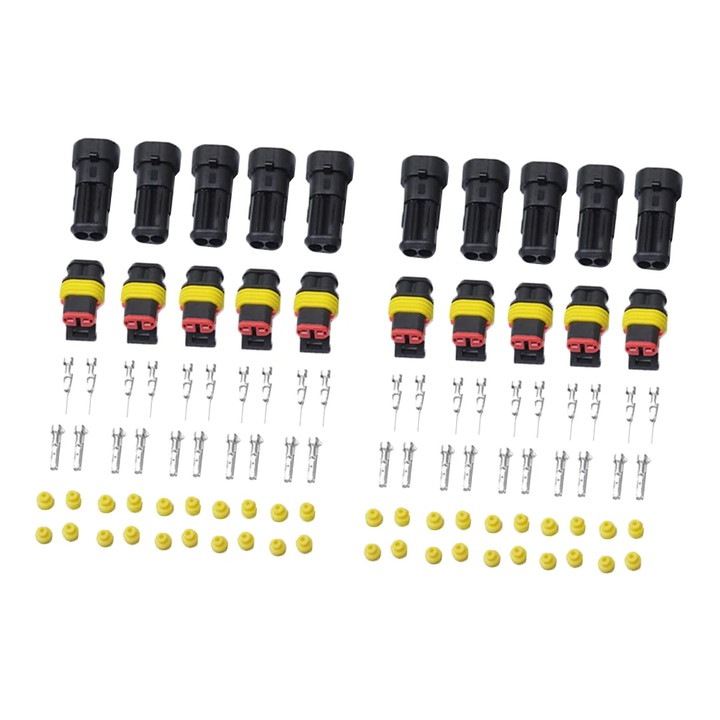12 Sets 2 Pin Sealed Waterproof Electrical Wire Connector Plug Terminal
