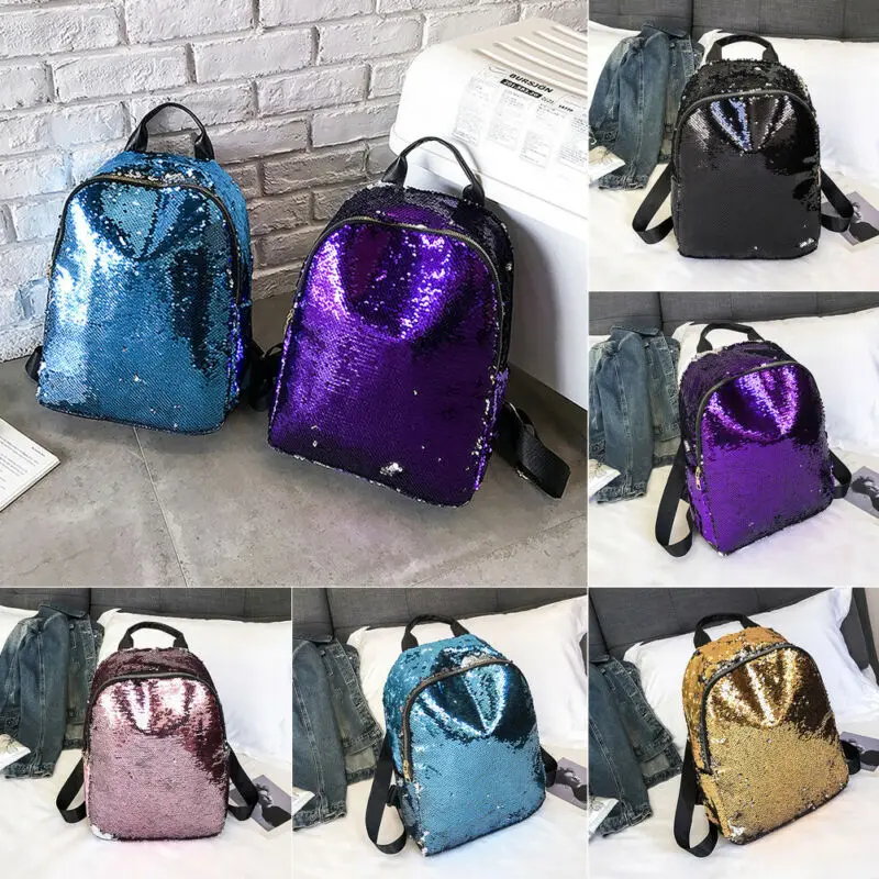 Рюкзак с пайетками Damen Leder Schulter Schule Schultertasche Handtasche Reisen
