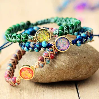 Stone Beaded Wrap Bracelets Femme Jaspers Opal String Braided Yoga Friendship Bracelet Bangle Bohemian Jewellery