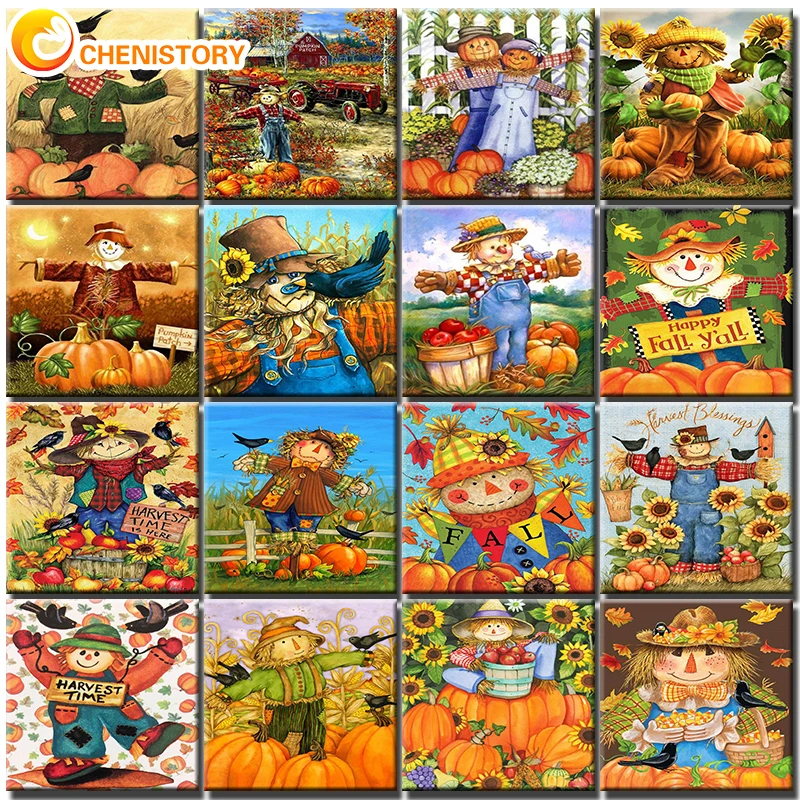 

CHENISTORY DIY Pictures By Number Scarecrow Set Drawing On Canvas HandPainted Paintings Art Oil Painting By Numbers Home Decor
