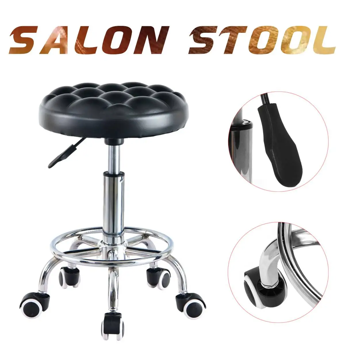 Rolling Swivel Stool Facial Hairdressing Salon Lifting Stool Height Adjustable Salon Stainless Steel Barber Chair 38-52cm