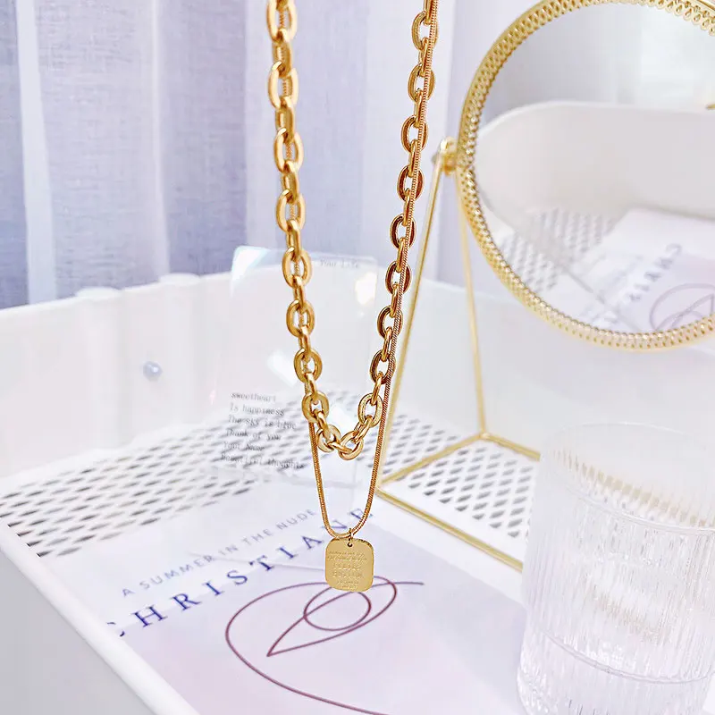 Ins Hot Luxury Square K Gold Temperament Flash Minimalist Necklace Vintage Choker Pendant Personalised Necklace Glamour Gift - Image 3