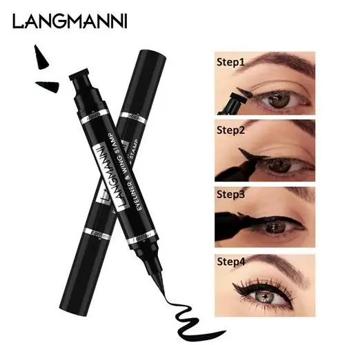 1Pc Double Headed Seal Black Eyeliner Triangle Seal Eyeliner Stamp Waterproof Black Liquid Eyeliner Eye Makeup