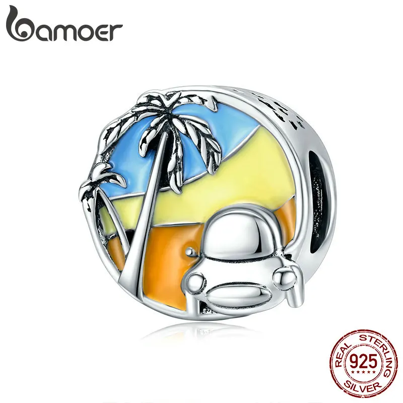 Летние праздничные пляжные круглые металлические бусины bamoer серебро 925 пробы эмалированные Подвески в виде