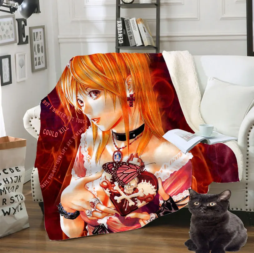 3D Printed Japan Cartoon Anime Death Note Blanket Fleece Blankets Adult Cozy Travel Bedspread Warm Sofa Chair Couch Throw Quilt |